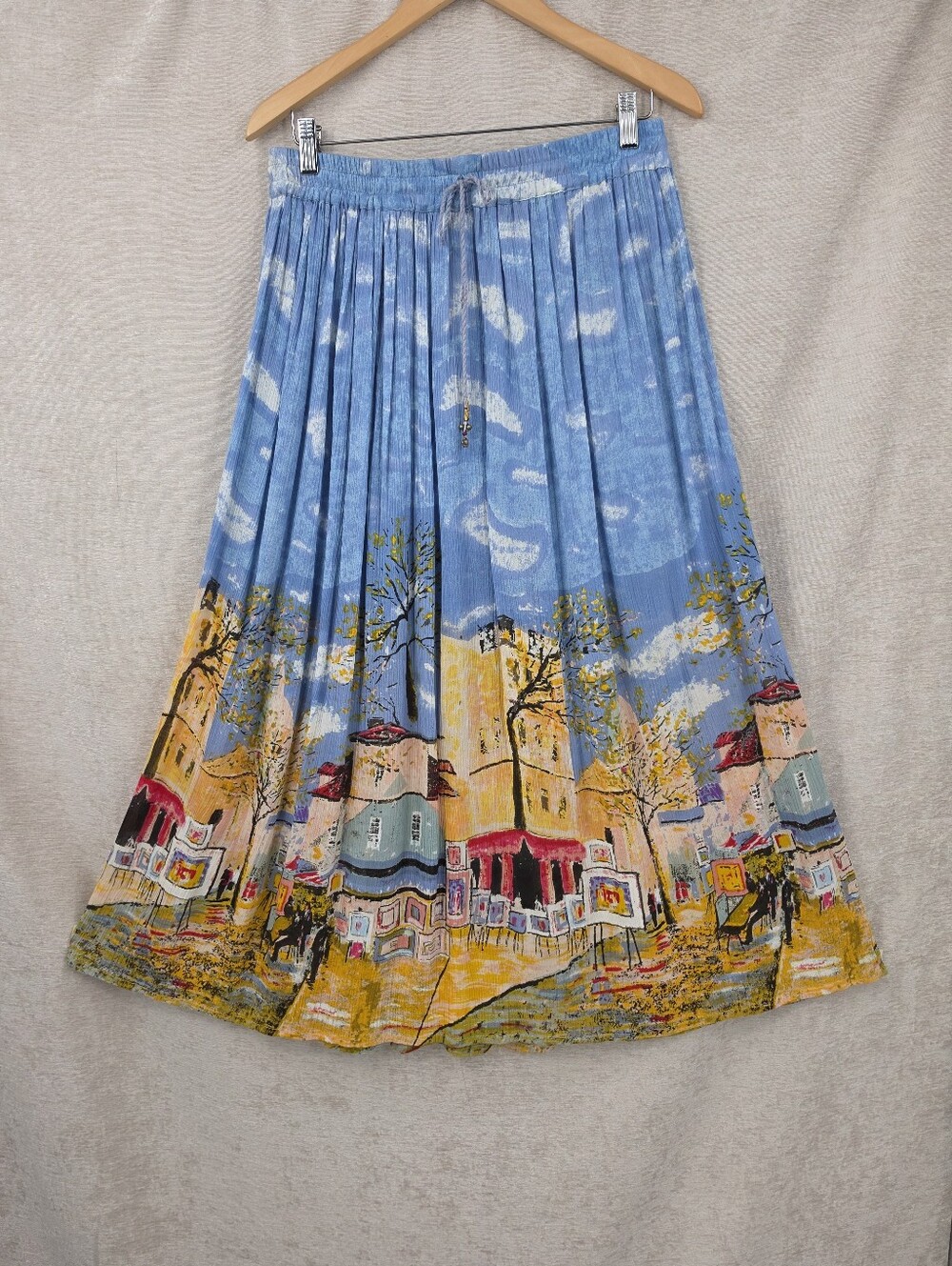Raakhee Blue Sky European Scenic Pleated Midi Skirt Eurocore